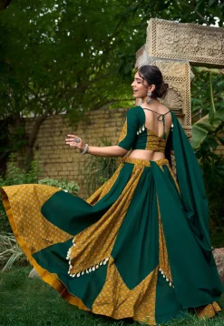 Navratri Special Pure Cotton Lehenga in Mustard and Dark Green
