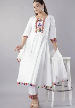 Navratri Special Rayon Anarkali Suit in White