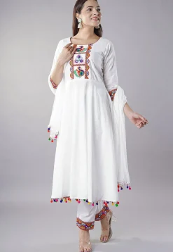 Navratri Special Rayon Anarkali Suit in White