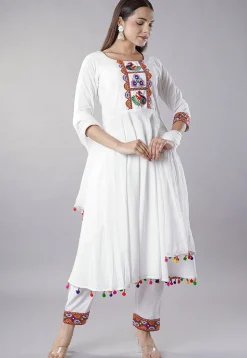 Navratri Special Rayon Anarkali Suit in White