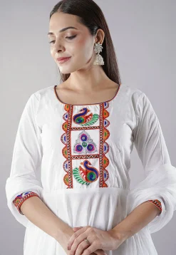 Navratri Special Rayon Anarkali Suit in White