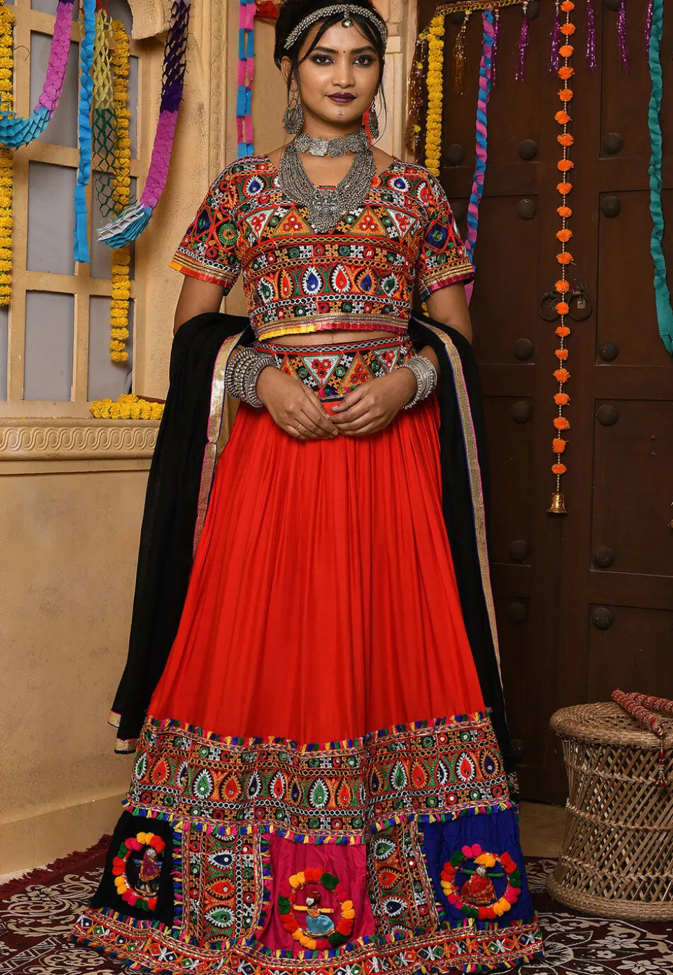 Navratri Special Rayon Embroidered Lehenga in Red