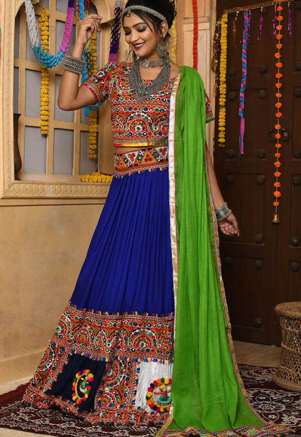 Navratri Special Rayon Embroidered Lehenga in Royal Blue