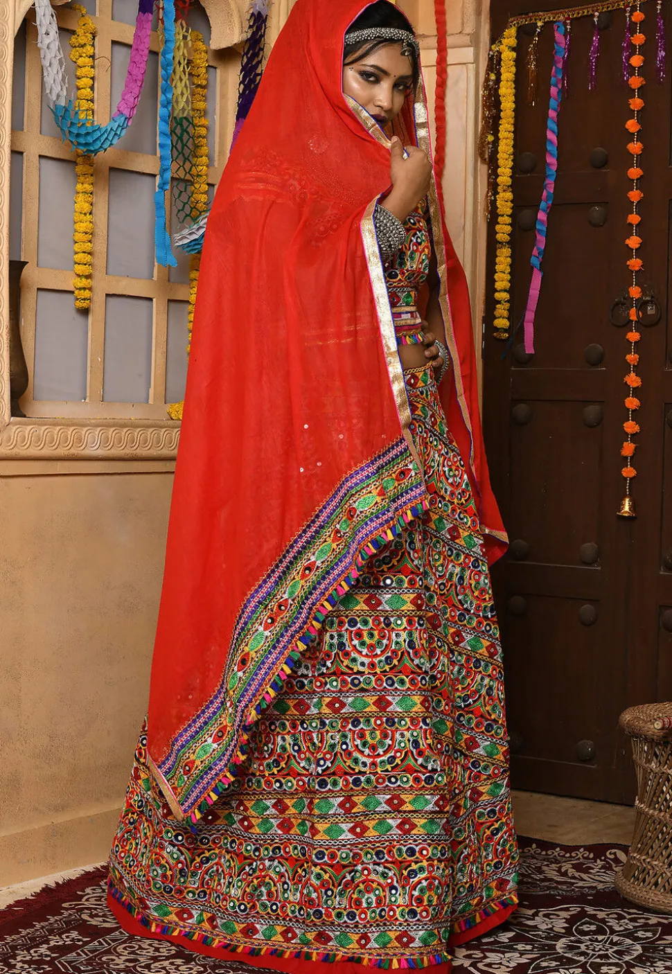 Navratri Special Rayon Embroidered Lehenga in Multicolor