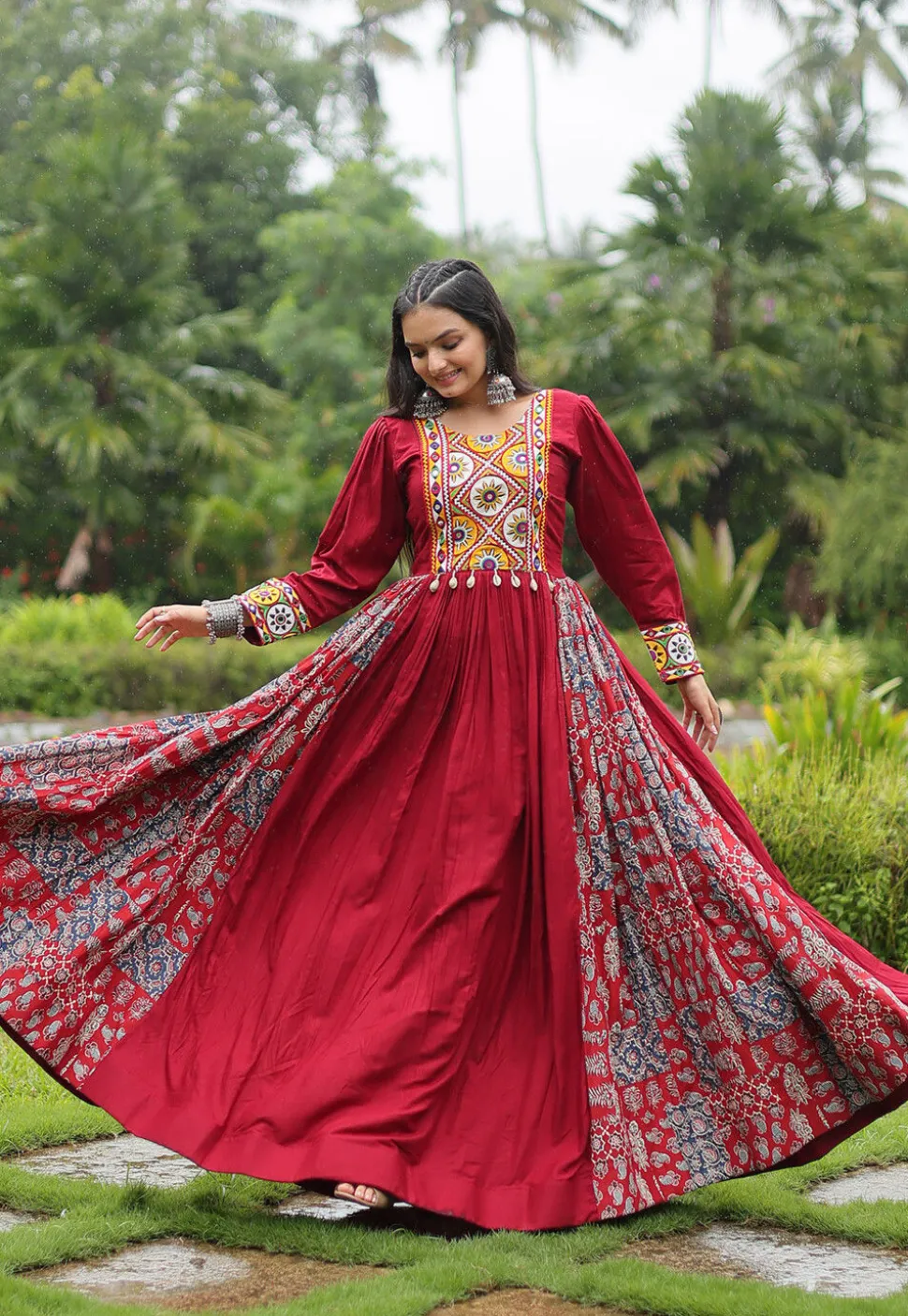 Navratri Special Rayon Gown in Maroon