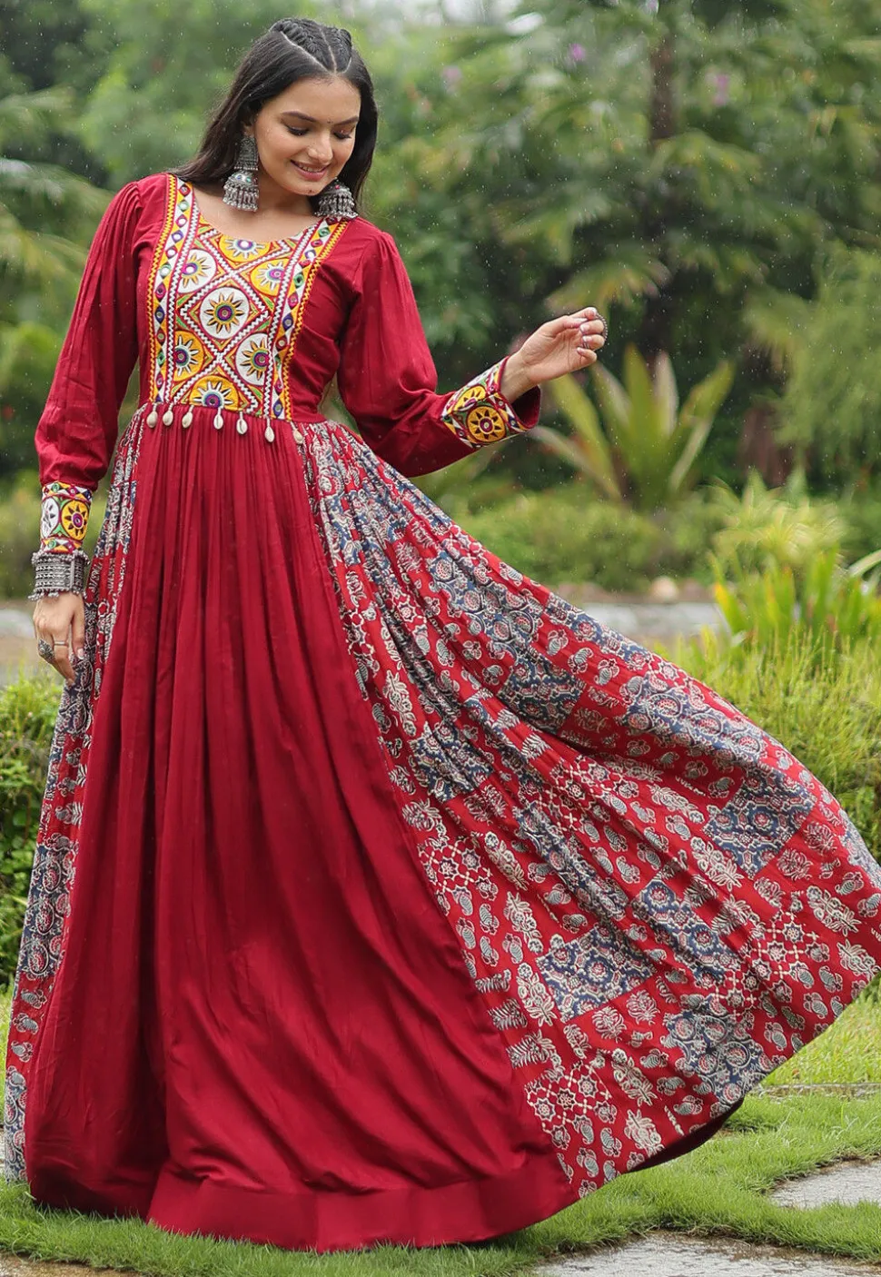 Navratri Special Rayon Gown in Maroon