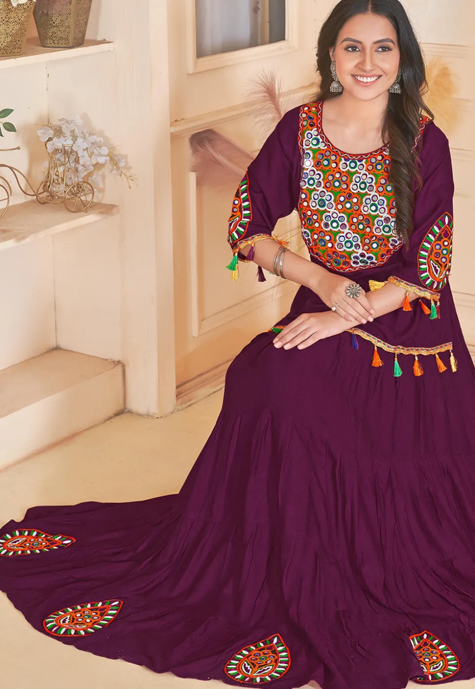 Navratri Special Rayon Lehenga in Purple