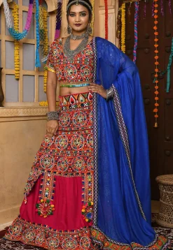 Navratri Special Rayon Lehenga in Multicolor and Fuchsia