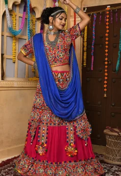 Navratri Special Rayon Lehenga in Multicolor and Fuchsia