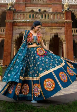 Navratri Special Rayon Lehenga in Teal Blue