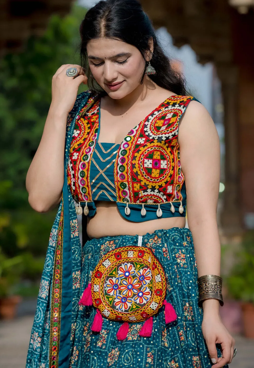 Navratri Special Rayon Lehenga in Teal Blue