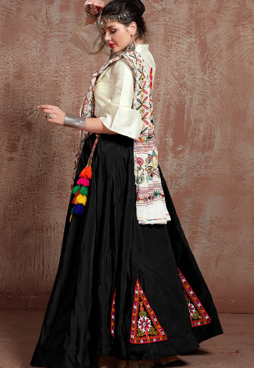 Navratri Special Taffeta Silk Lehenga in Black