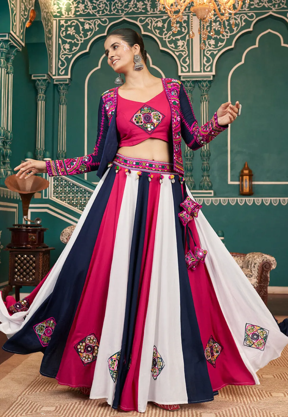 Navratri Special Viscose Rayon Lehenga in Multicolor