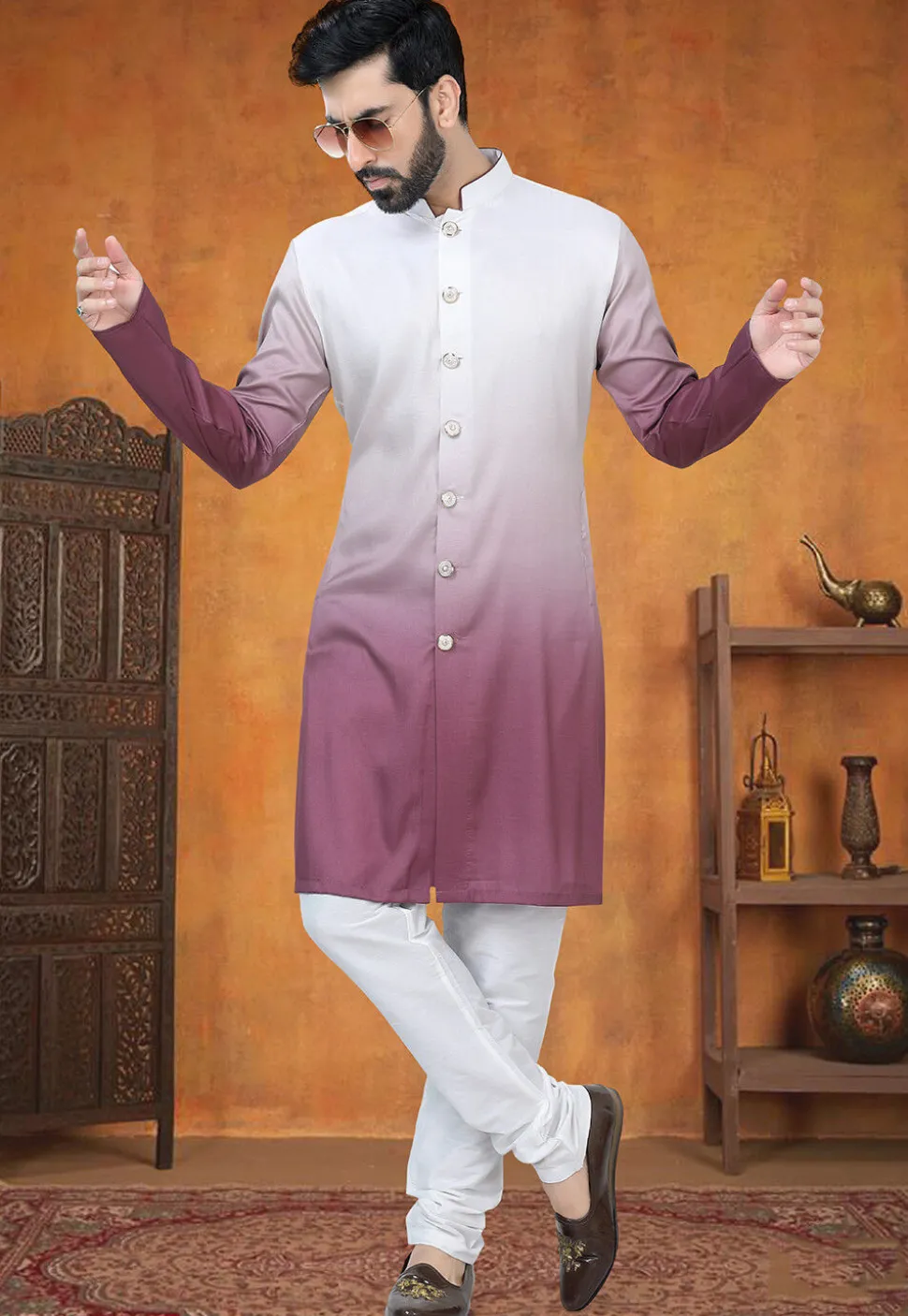 Ombre Art Silk Kurta Set in Pink