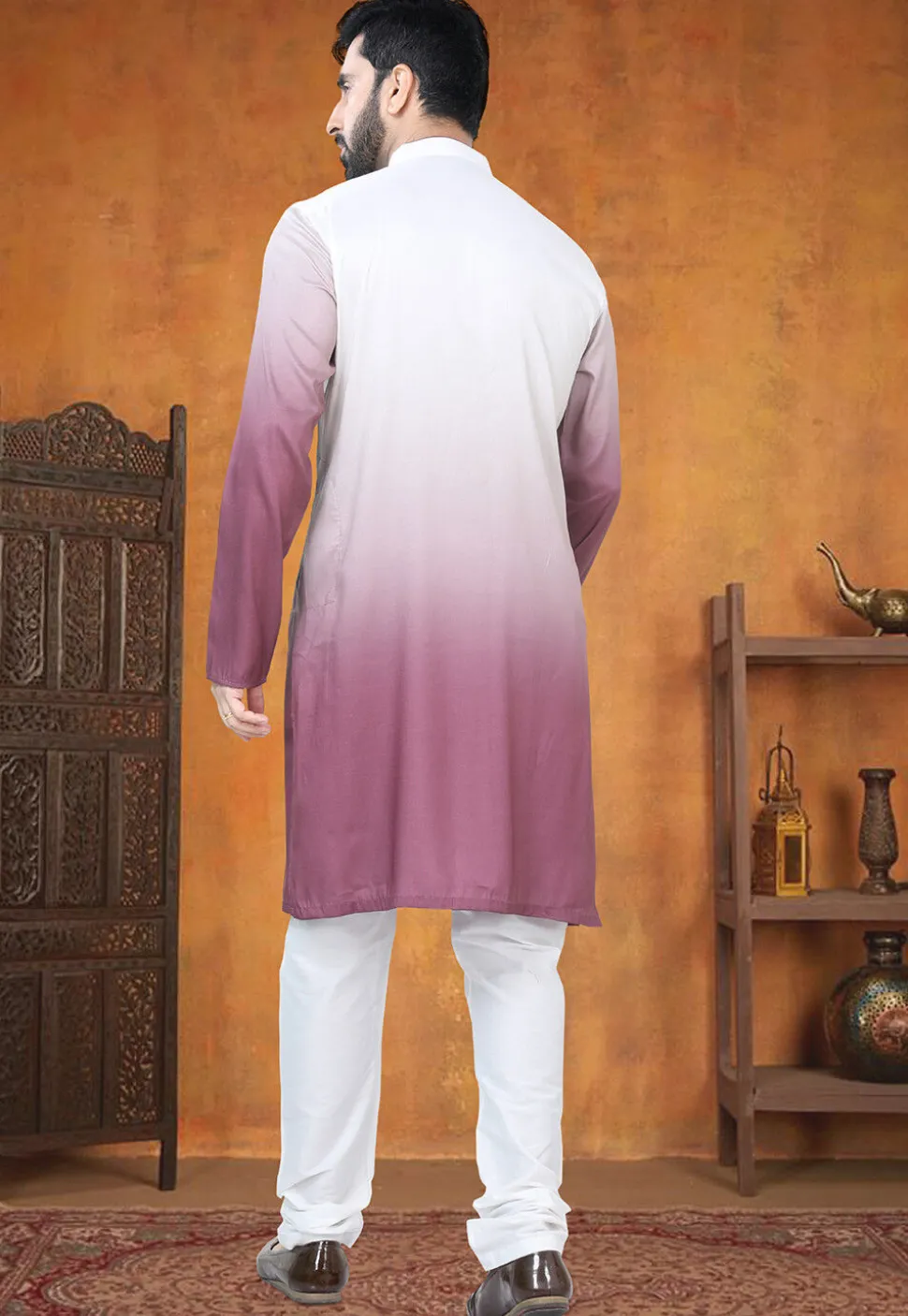 Ombre Art Silk Kurta Set in Pink