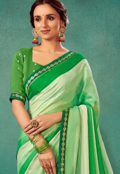 Ombre Chiffon Saree in Green