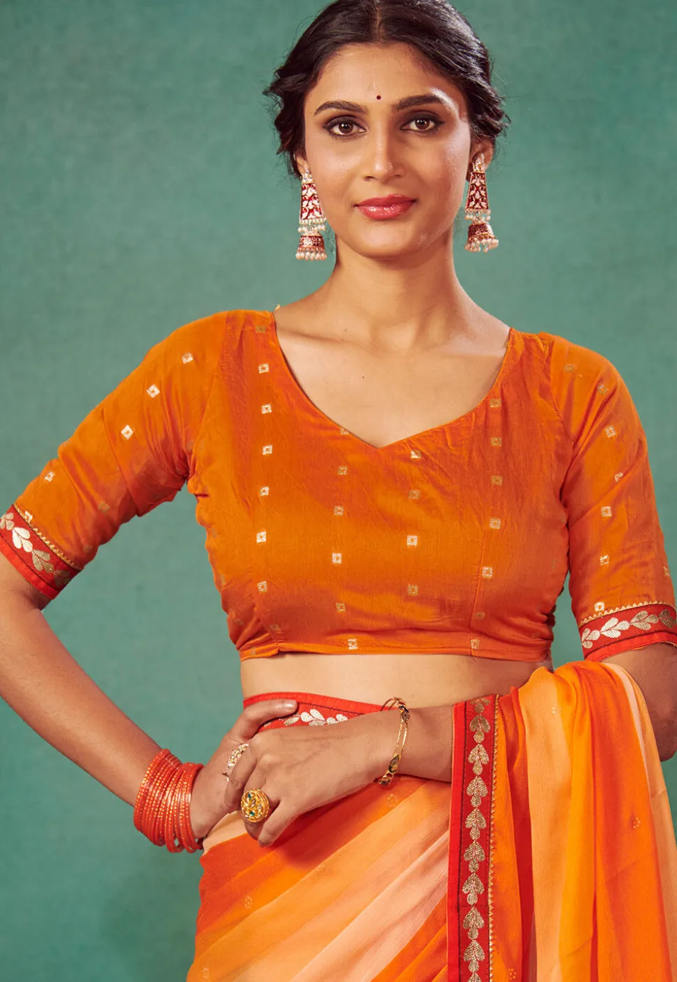 Ombre Chiffon Saree in Orange
