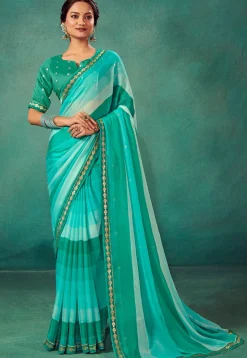 Ombre Chiffon Saree in Sea Green