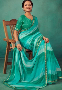 Ombre Chiffon Saree in Sea Green