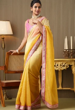 Ombre Chiffon Saree in Yellow