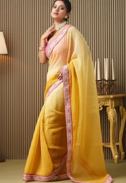 Ombre Chiffon Saree in Yellow