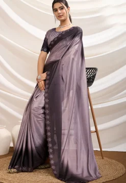 Ombre Crepe Scalloped Saree in Dusty Purple