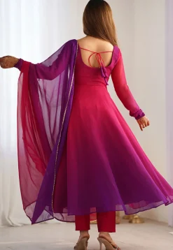 Ombre Georgette A Line Suit in Fuchsia and Purple