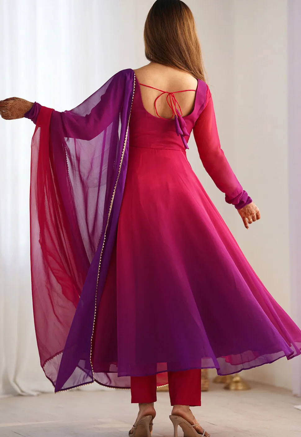 Ombre Georgette A Line Suit in Fuchsia and Purple