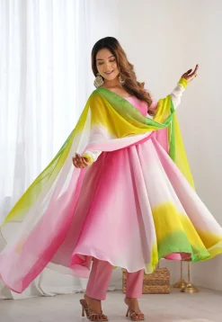 Ombre Georgette A Line Suit in Multicolor