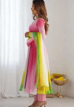 Ombre Georgette A Line Suit in Multicolor