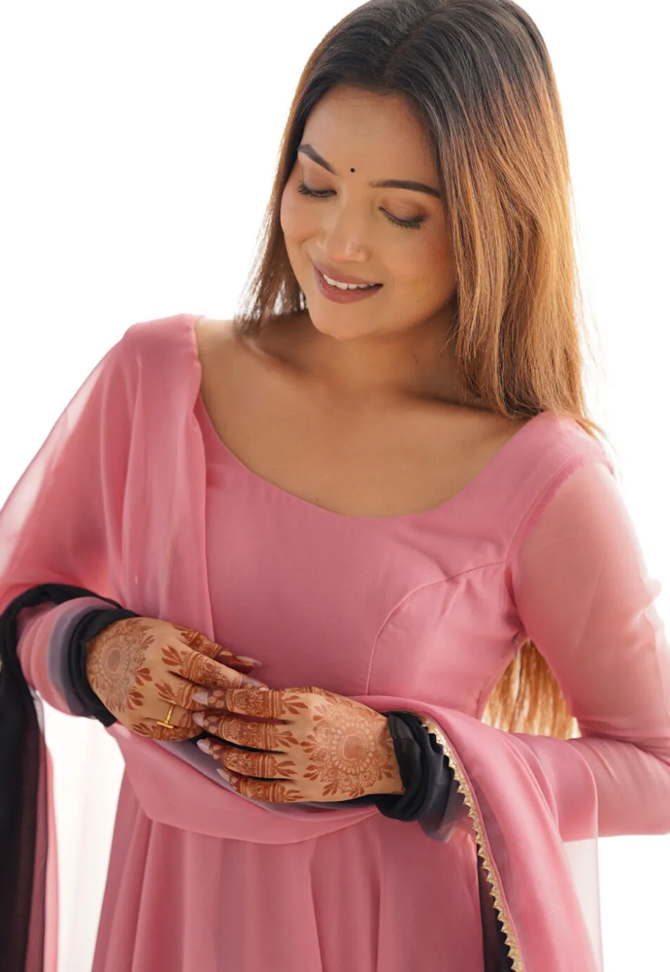 Ombre Georgette A Line Suit in Shaded Pink and Black