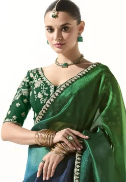 Ombre Organza Saree in Green and Blue