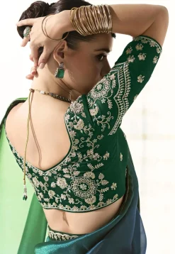 Ombre Organza Saree in Green and Blue