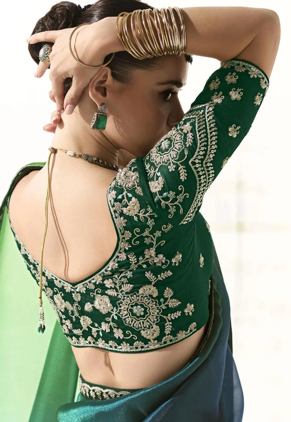 Ombre Organza Saree in Green and Blue