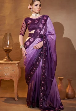 Ombre Organza Saree in Purple