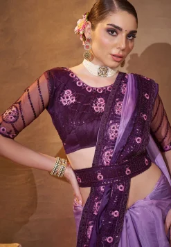 Ombre Organza Saree in Purple