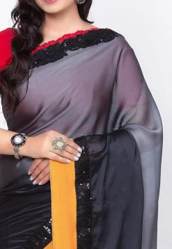 Ombre Satin Georgette Saree in Shaded Grey and Black