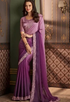 Ombre Satin Georgette Saree in Purple