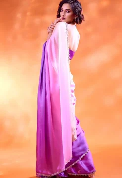 Ombre Satin Saree in Purple