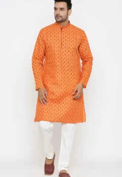 Ornamental Printed Cotton Flex Kurta Set in Orange