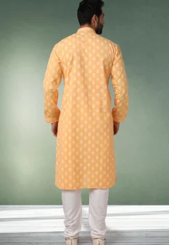 Ornamental Printed Cotton Kurta Set in Orange