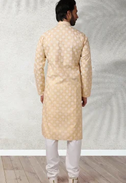 Ornamental Printed Cotton Kurta Set in Beige