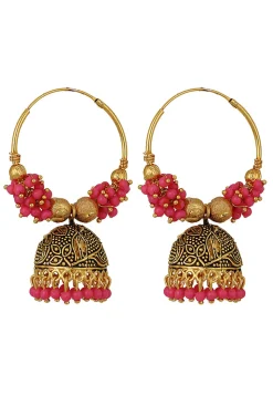 Oxidised Beaded Jhumka Style Earrings