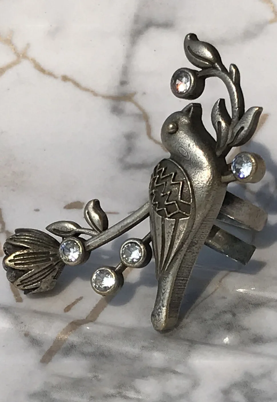 Oxidised Bird Style Stone Studded Adjustable Ring