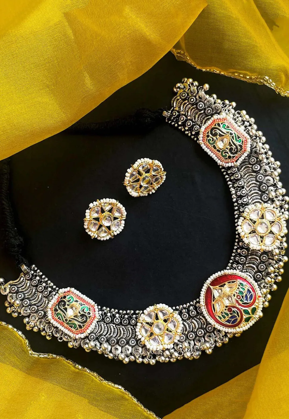 Oxidised Kundan Choker Necklace Set
