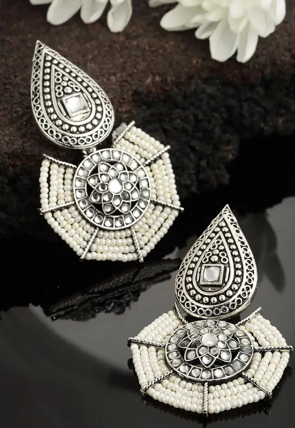 Oxidised Kundan Earrings