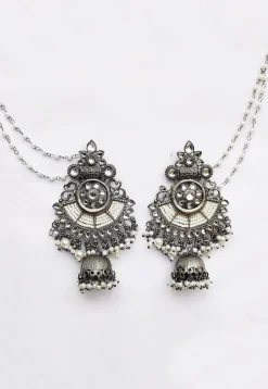 Oxidised Kundan Jhumka Style Earrings