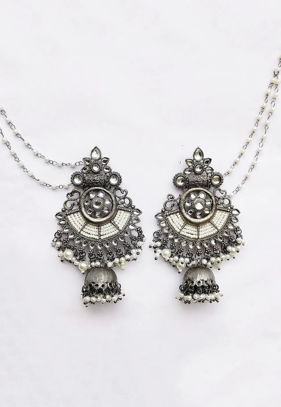 Oxidised Kundan Jhumka Style Earrings