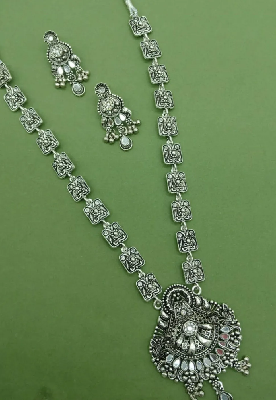 Oxidised Mirror Necklace Set