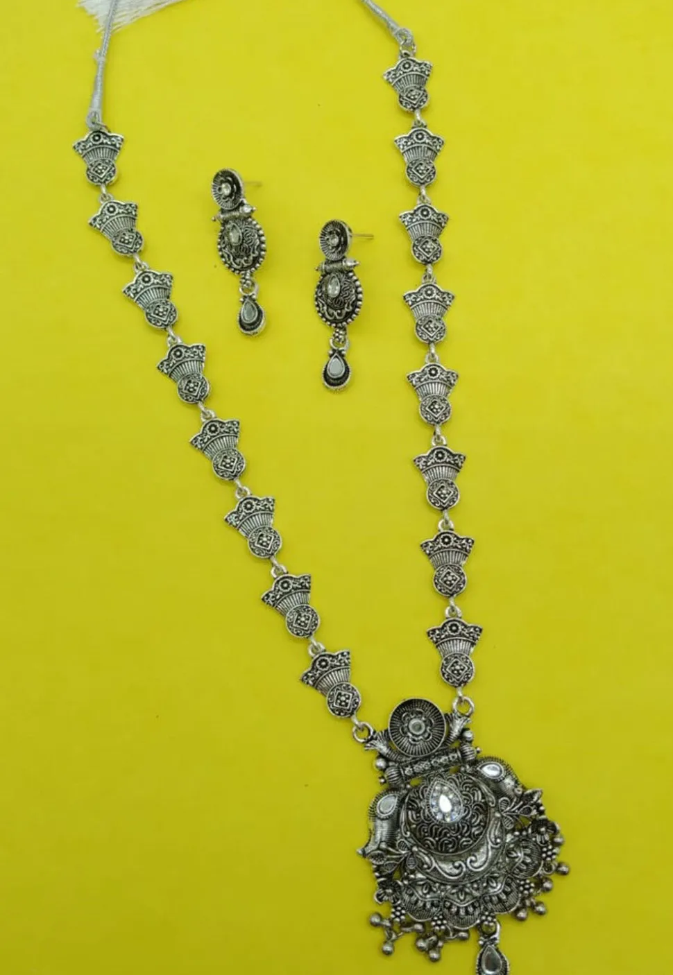 Oxidised Mirror Necklace Set